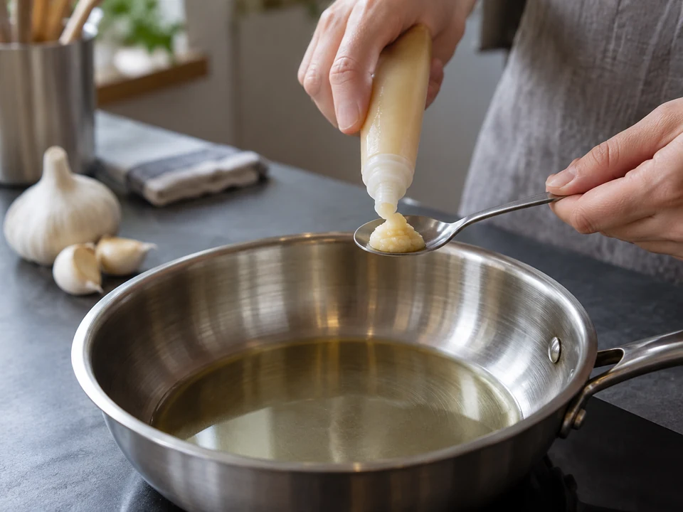 にんにくペーストを少量だけスプーンに出す。