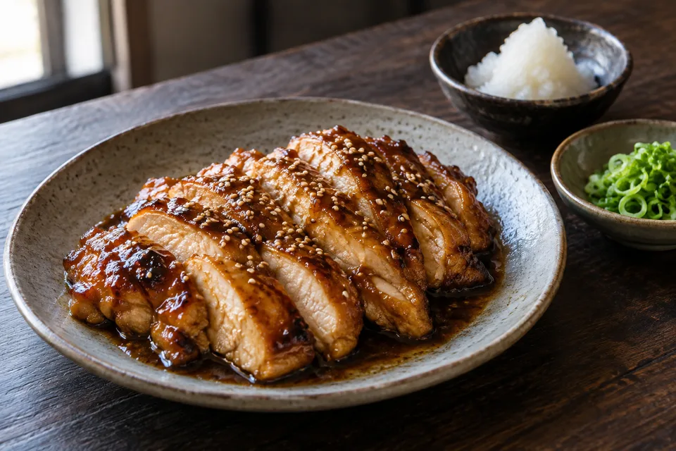 照り焼きの鶏むね肉と大根おろし、ねぎ