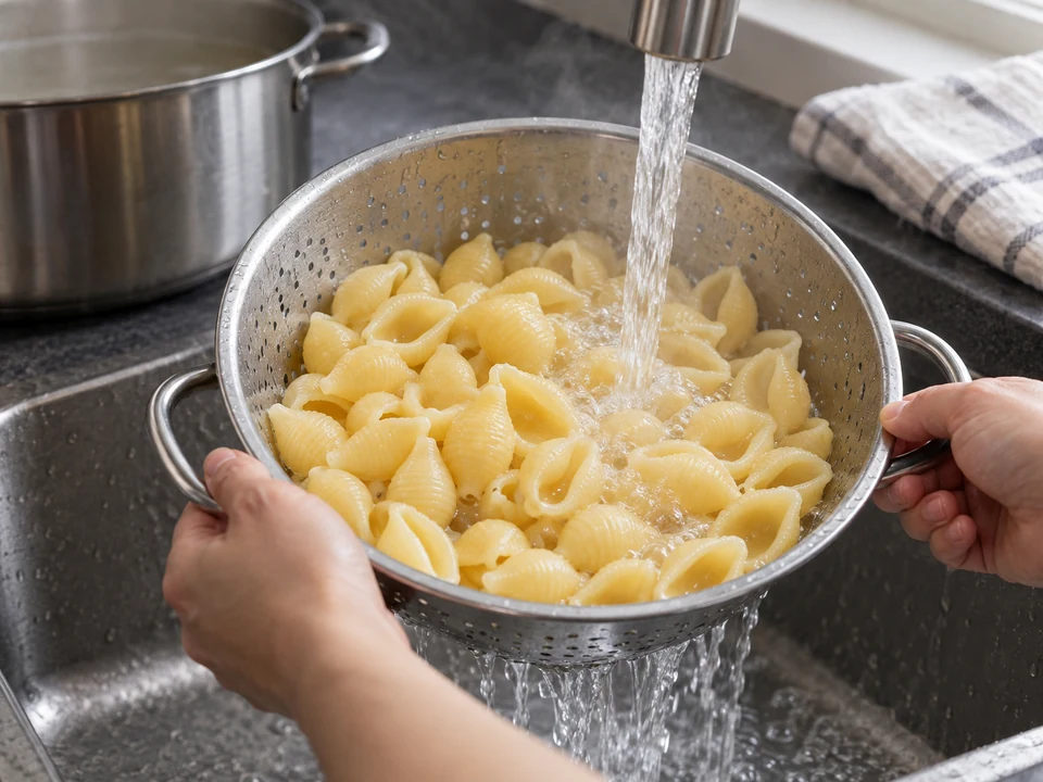 マカロニ・アンド・チーズ：パスタを半ゆでにする。